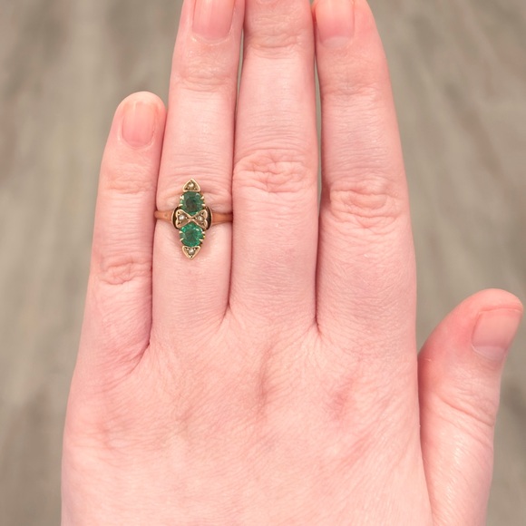 Antique Edwardian 10K Green Ring, Size 5.5, Rose Gold, Navette - Picture 13 of 17